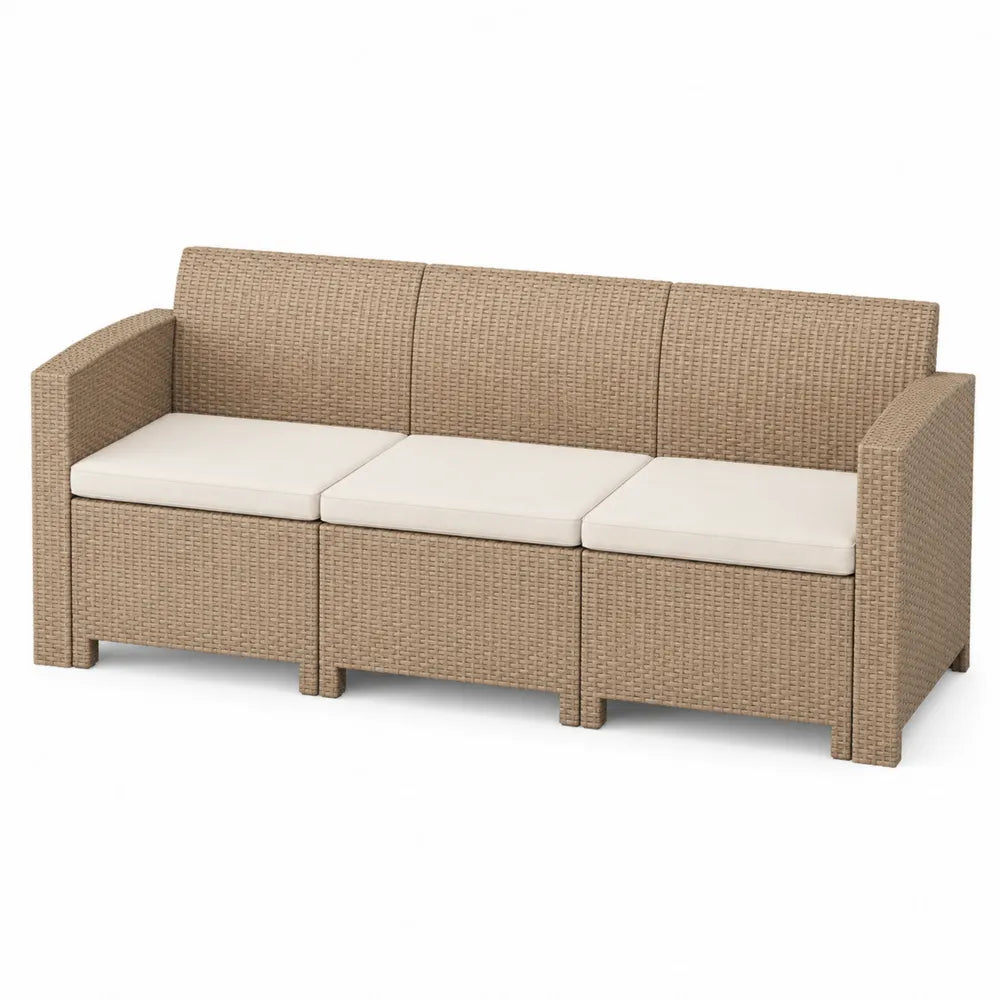Sofa zewnętrzna z rattanu PE z kremowymi poduszkami 185 cm