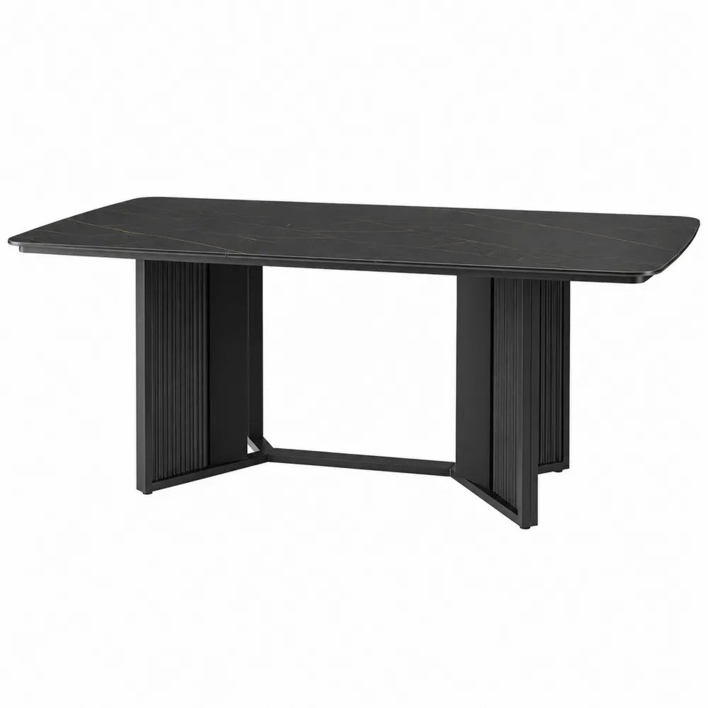 Stół jadalniany czarny z blatem ceramicznym i metalową ramą