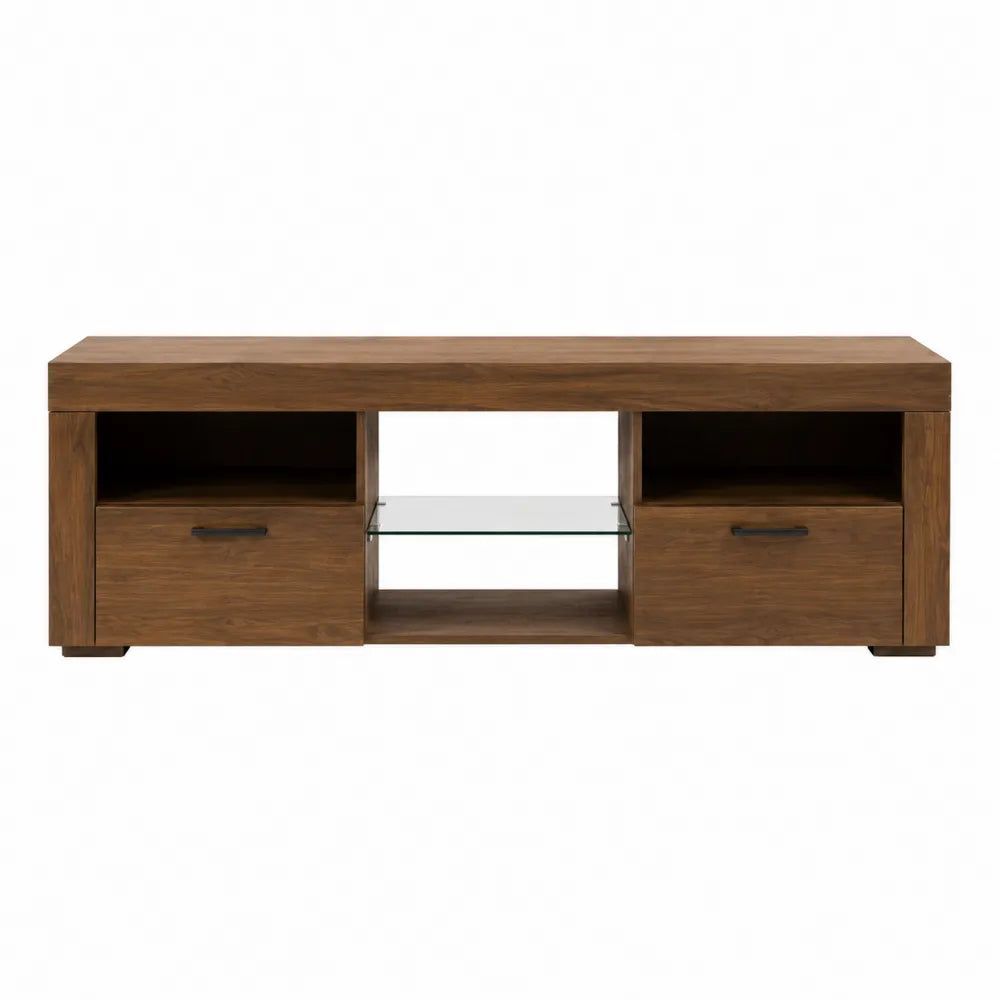 Drewniana szafka RTV z półką szklaną hartowaną 150x45x40 cm
