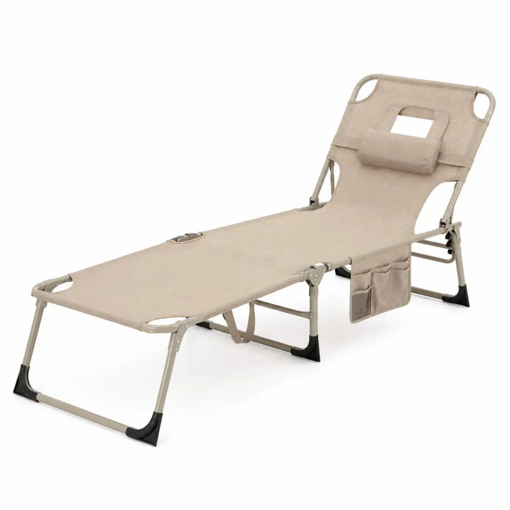 Leżak plażowy składany beżowy metal poliester