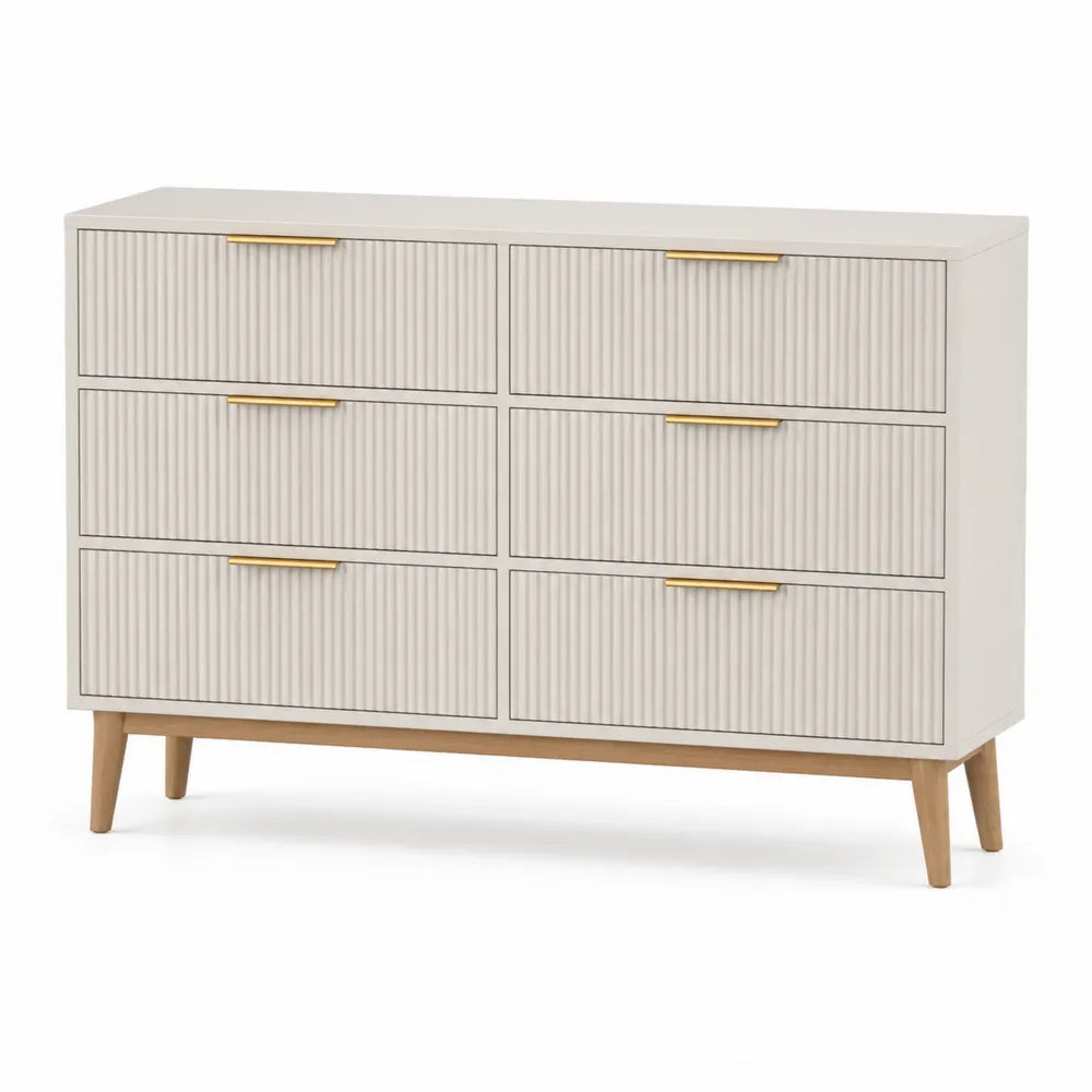 Komoda z 6 szufladami kremowa MDF i drewno bukowe