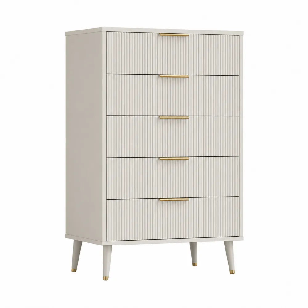 Komoda z Pięcioma Szufladami MDF Biała/Złota