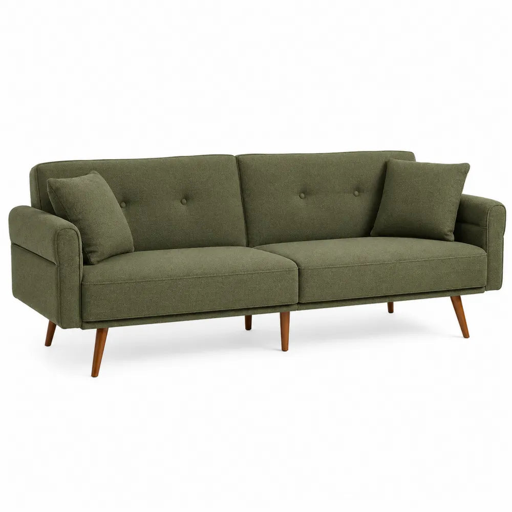 Sofa z tkaniny poliestrowej zielonej z drewnianymi nogami