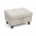 Podnóżek tapicerowany beżowy z drewnianymi nogami