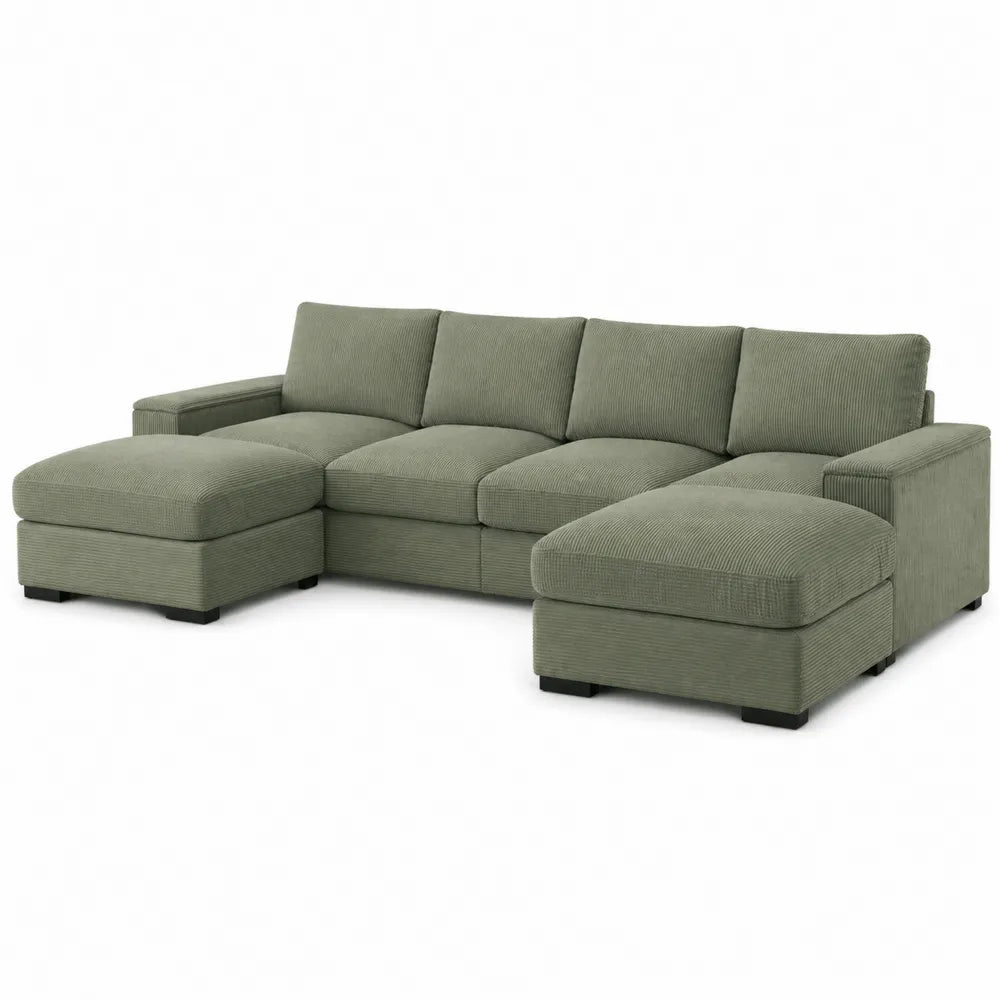 Sofa narożna modułowa z zielonego sztruksu
