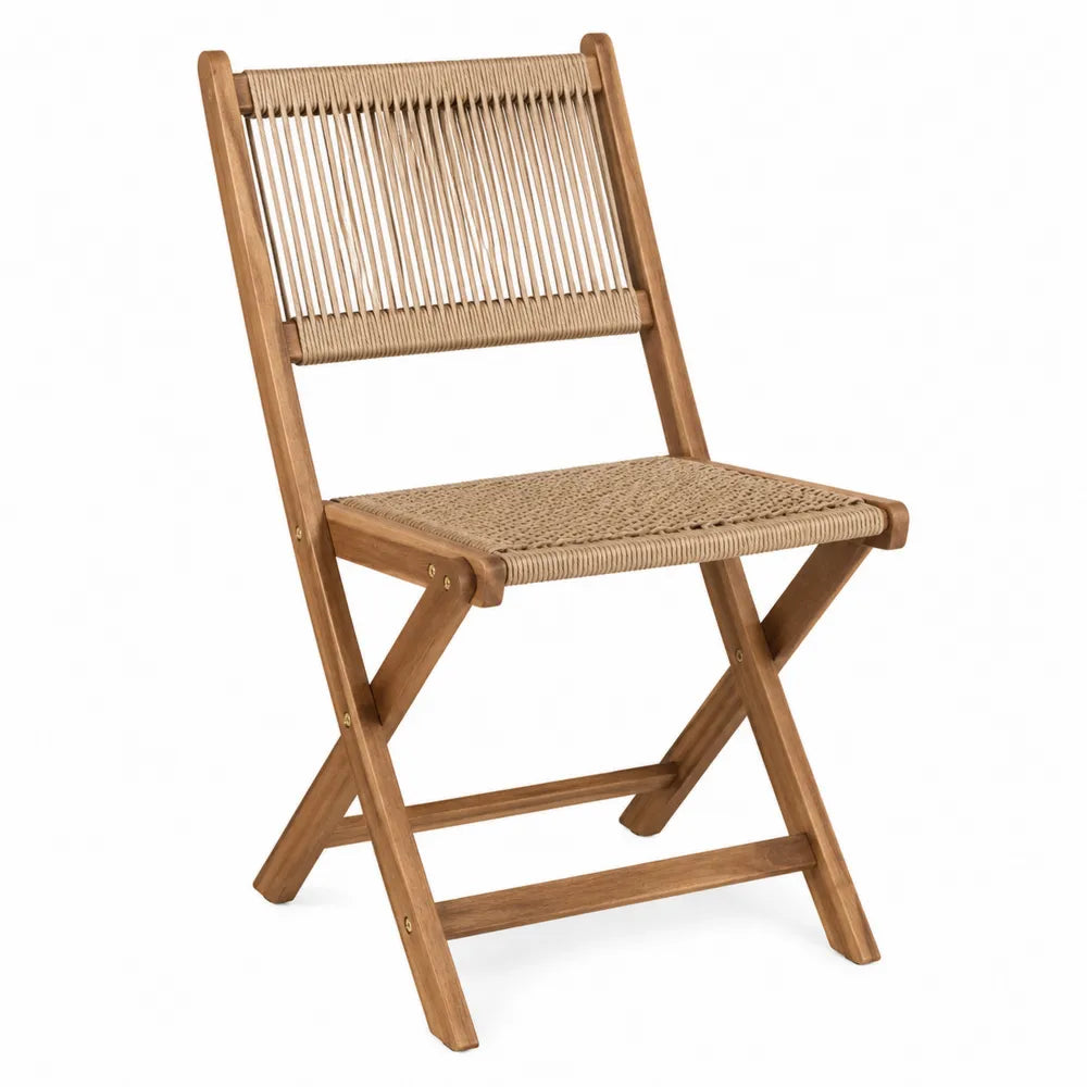 Składane krzesło z drewna akacjowego i liny syntetycznej
