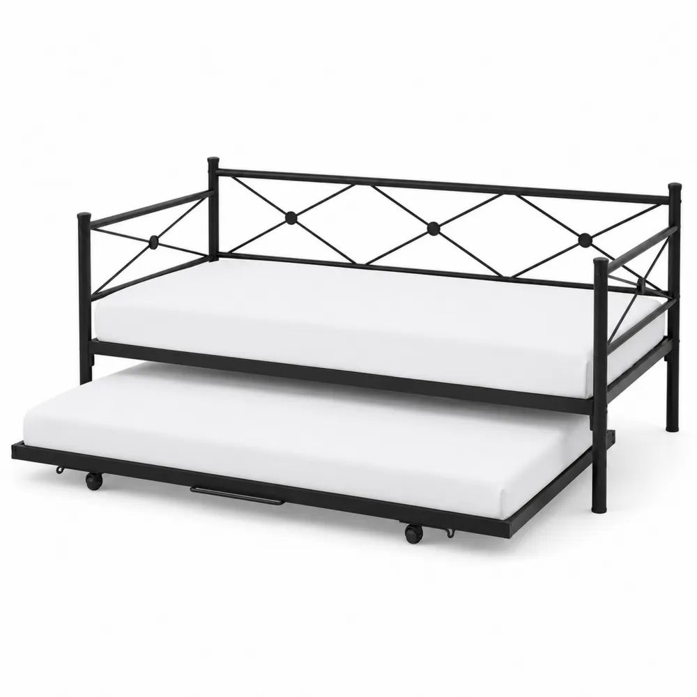 Metalowe łóżko dzienne z wysuwanym łóżkiem 90x200 cm Czarny