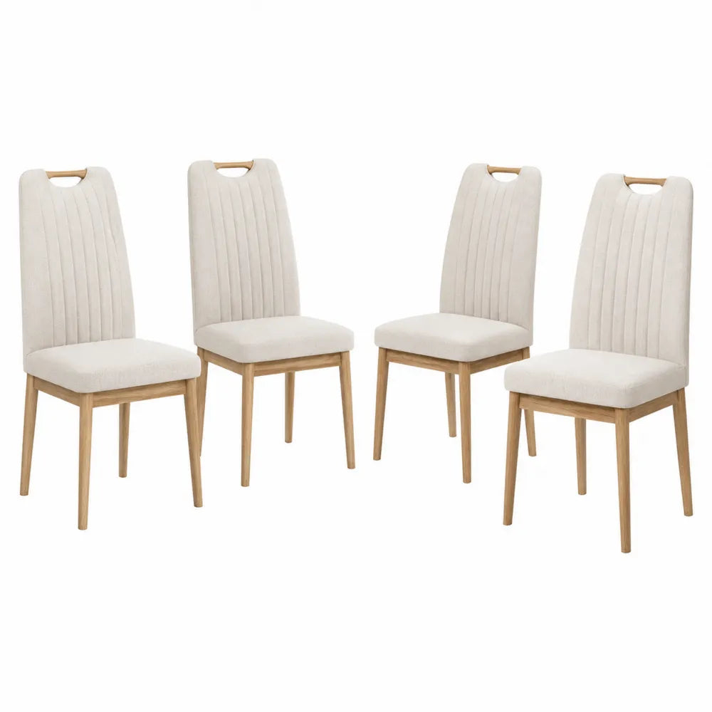 Zestaw 4 krzeseł jadalnianych beżowe tkanina i drewno bukowe