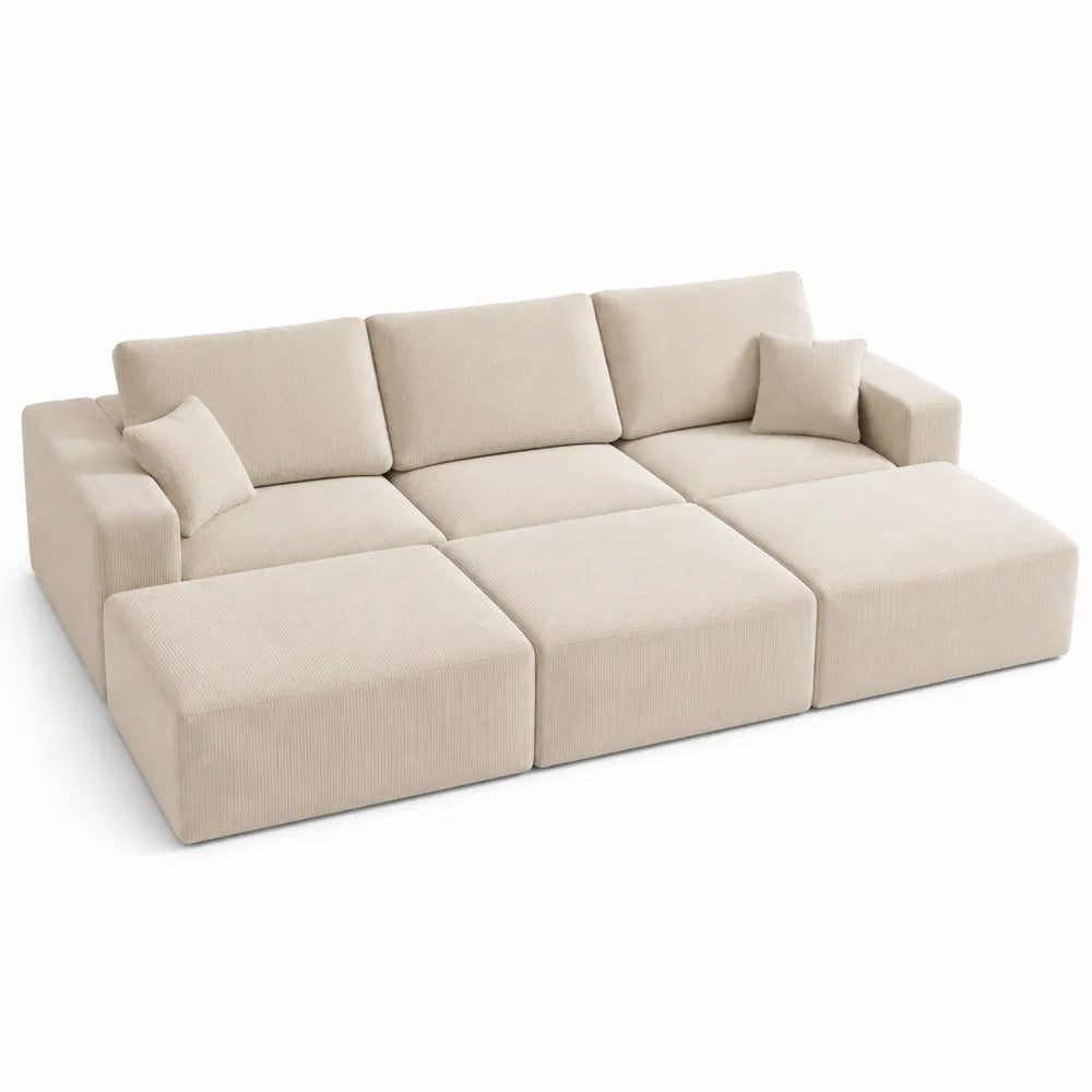 Sofa modułowa sztruks beżowy z poduszkami 300x150x85 cm