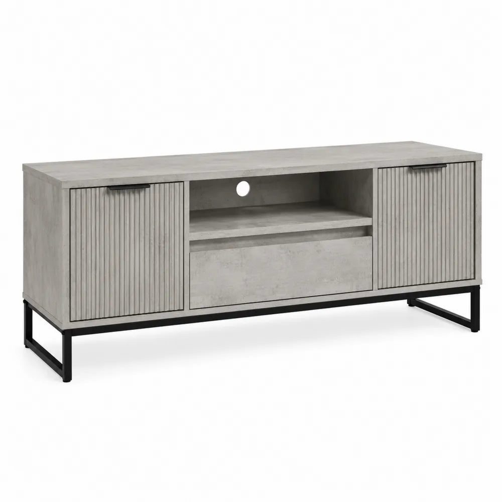 Szafka RTV z płyty MDF i metalu, beton szary, 160 x 40 x 50 cm