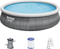 Basen ogrodowy, 107 cm, 457 x 107 cm, 12 362 l, Bestway Fast Set Basen, kompletny zestaw z pompą filtrującą, szary wygląd rattanu
