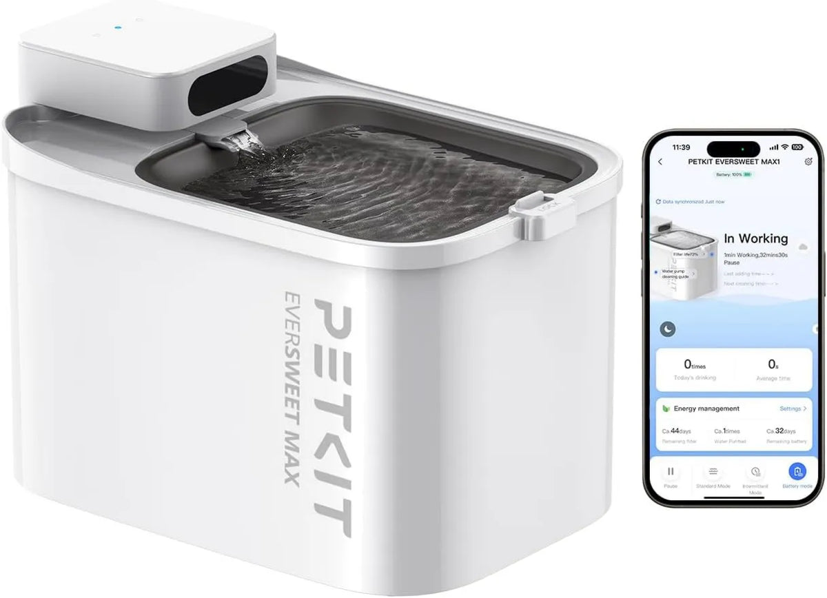 PETKIT, Kontrolowany przez APP, Max Fontaine ma bezprzewodowy czat wodny, 26 dB Ultra Silent, 83 Dni energii, 3 l Duża pojemność, Fontanna wodna Kot Pies