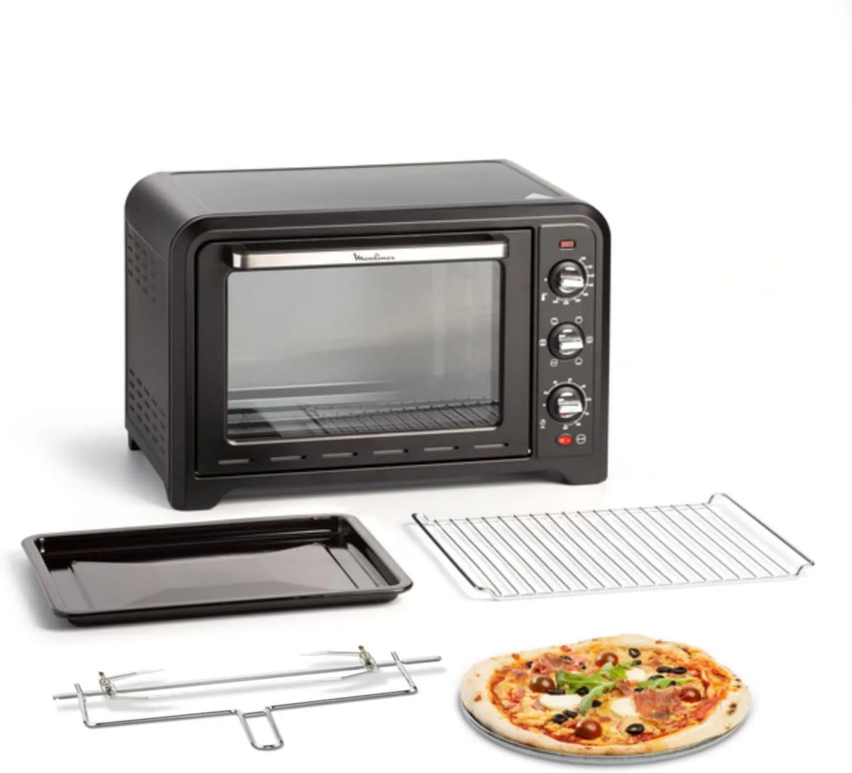 Moulinex mini piekarnik, Piec elektryczny, 39 l, czarny, - Cztery Optymalne obrotowe ciepło i obroty - 39 l - Czarny