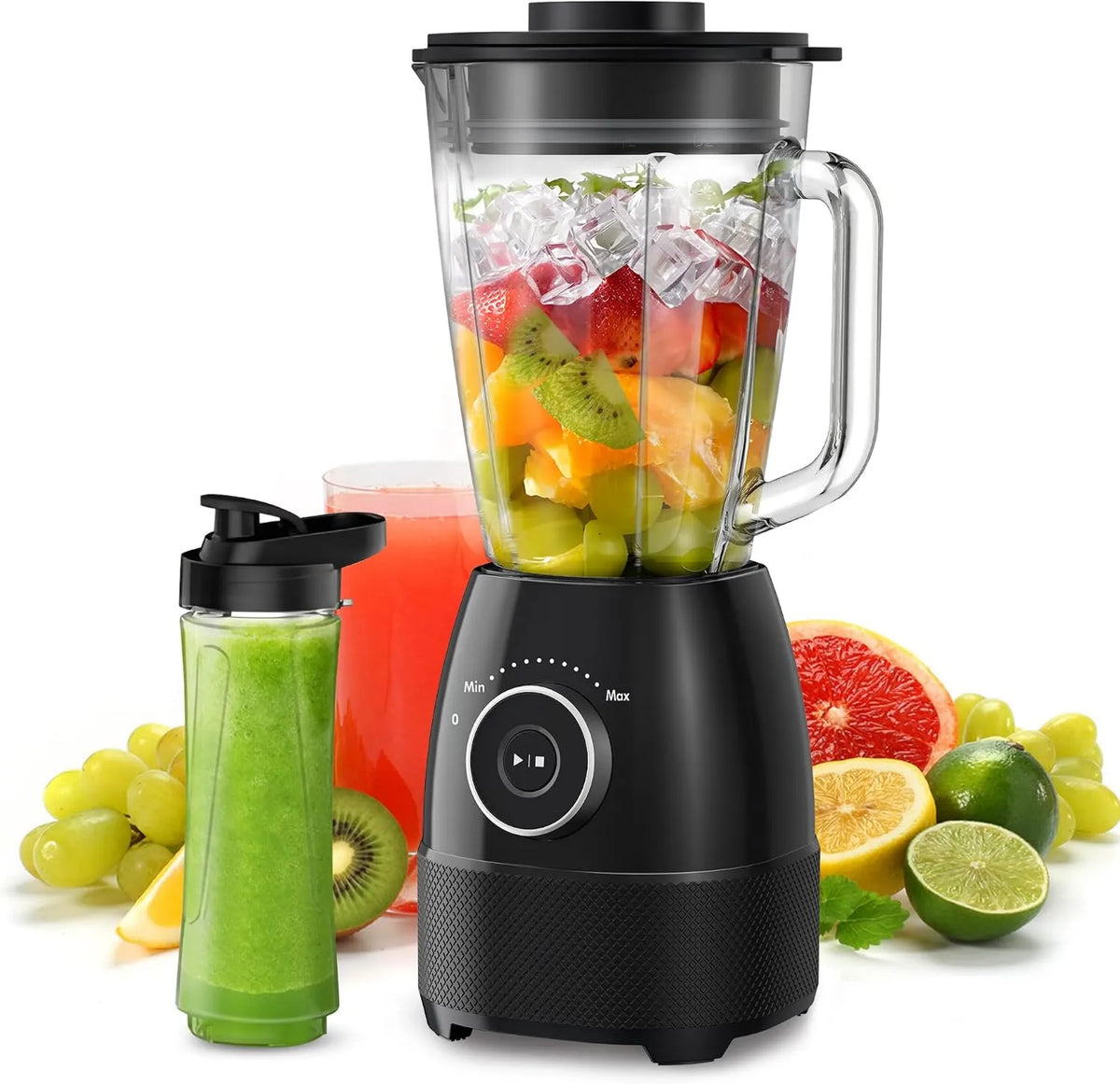 WAWORIO blender kielichowy, Mikser, 1500 W, stal nierdzewna, 1500 W Smoothie 24000 obr. / min, 12 Prędkość regulowana, 1, 5 l