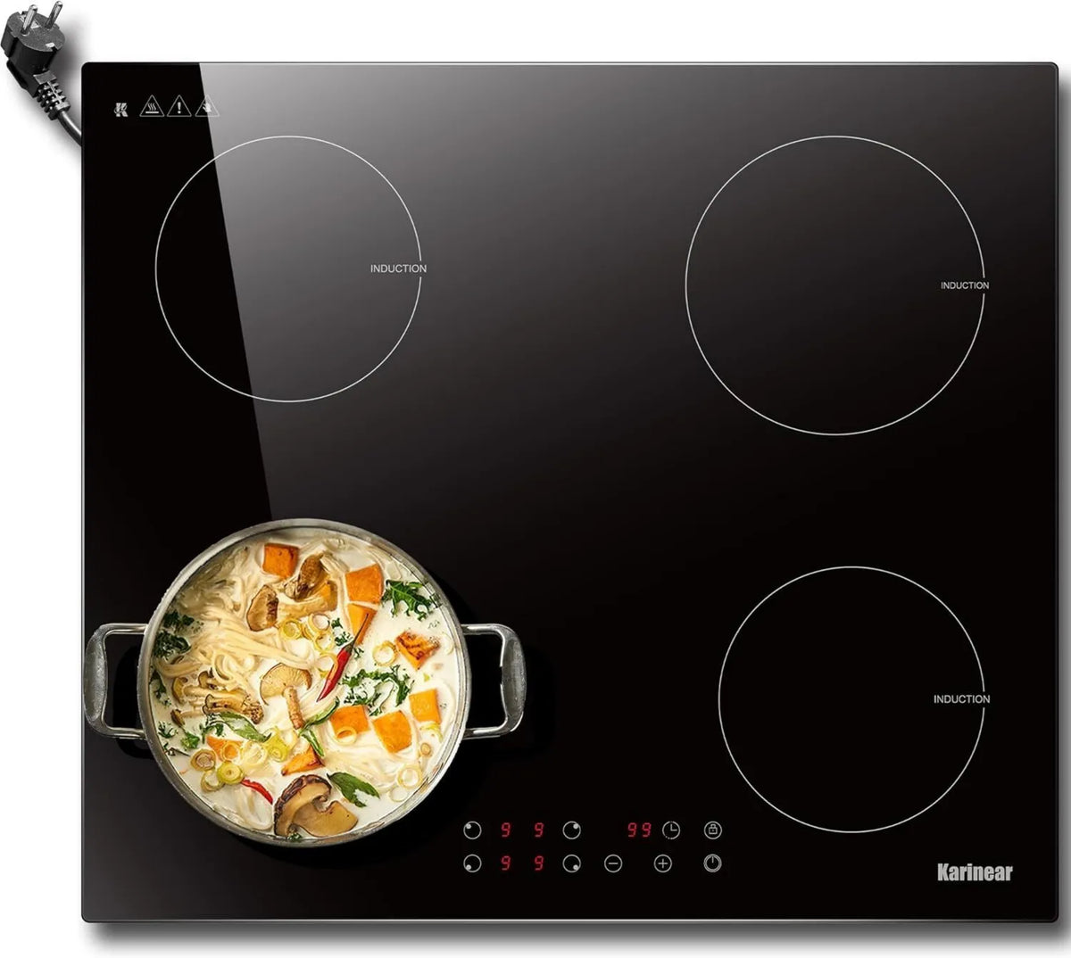 Karinear płyta grzewcza, Płyta indukcyjna, 60 CM, 4 pola grzewcze, 3500 W, 220 V, stół indukcyjny gotowania, dotyk, blokada, zwrotny, licznik, czarny, Płyta na