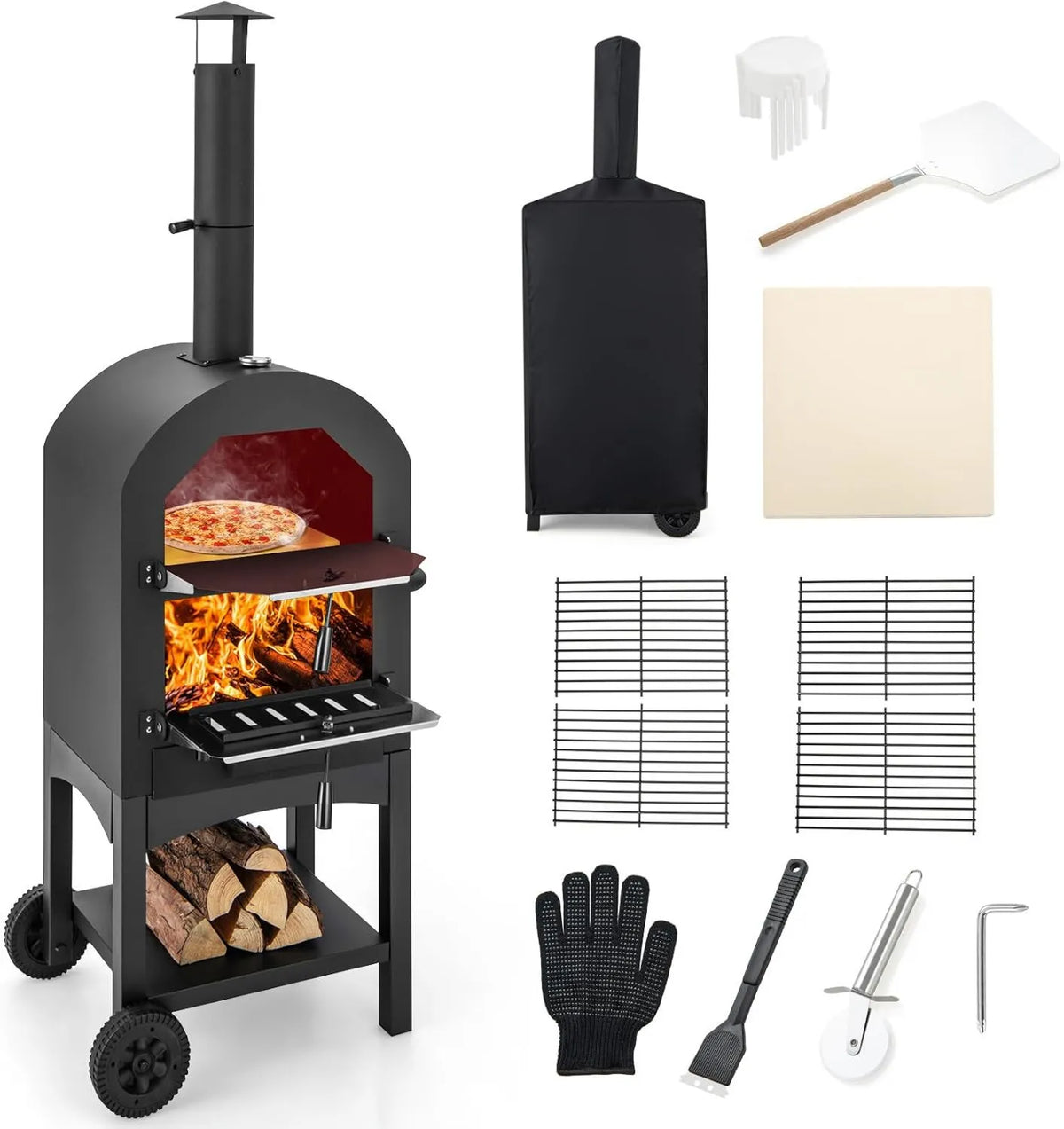 COSTWAY, Elektryczny mini piekarnik do pizzy, do użytku na zewnątrz, IP65, grill, czarny