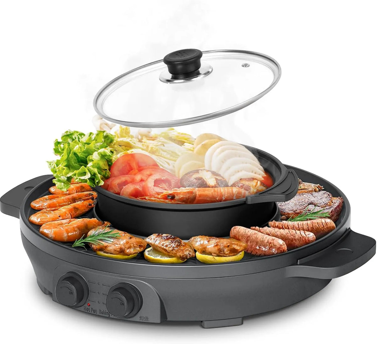 ENFRIFAM, Naczynie kuchenne, 39 cm, 2000 W, wymienne, elektryczne grill 2 w 1, Hot Pot 2 w 1