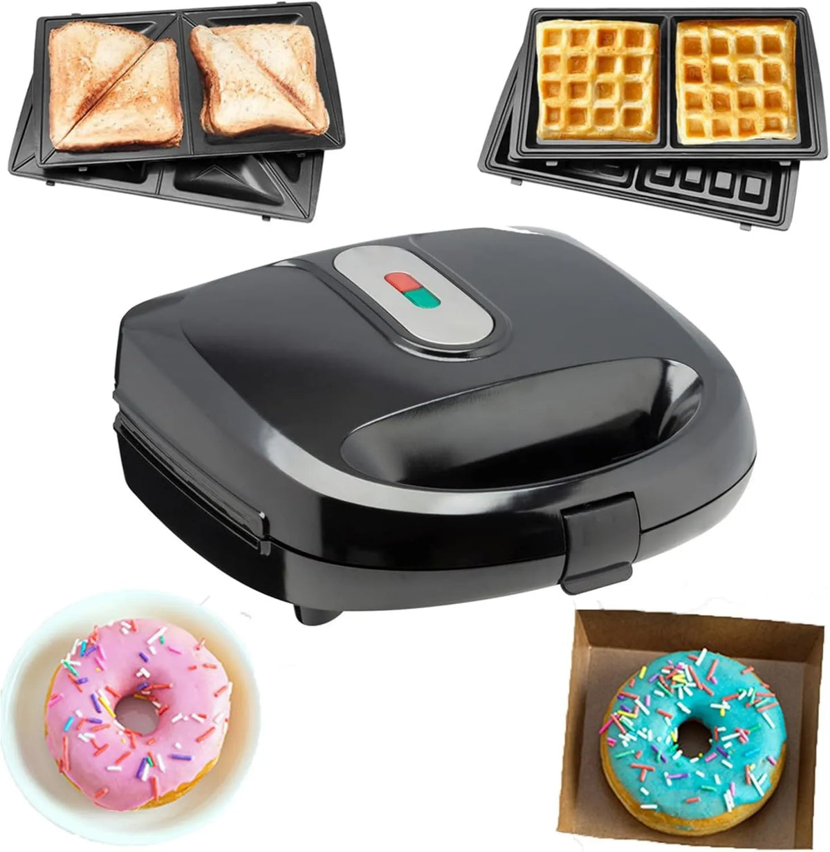 GLETSF kostkarka do lodu, Maszyna do pączków, 750 W, 6 w 1 płytka non- stick, maszyna do śniadania