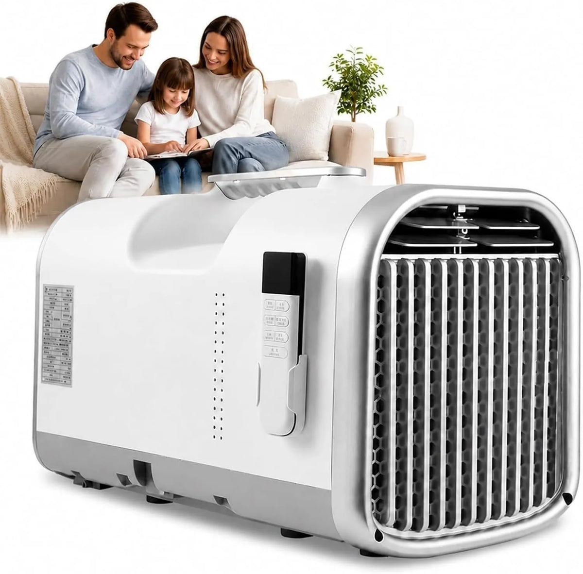 HUANQIN klimatyzator przenośny, Klimatyzator BTU 300 W 4- in-1, 300 W, minutnik, kemping, 5100 4-en-1