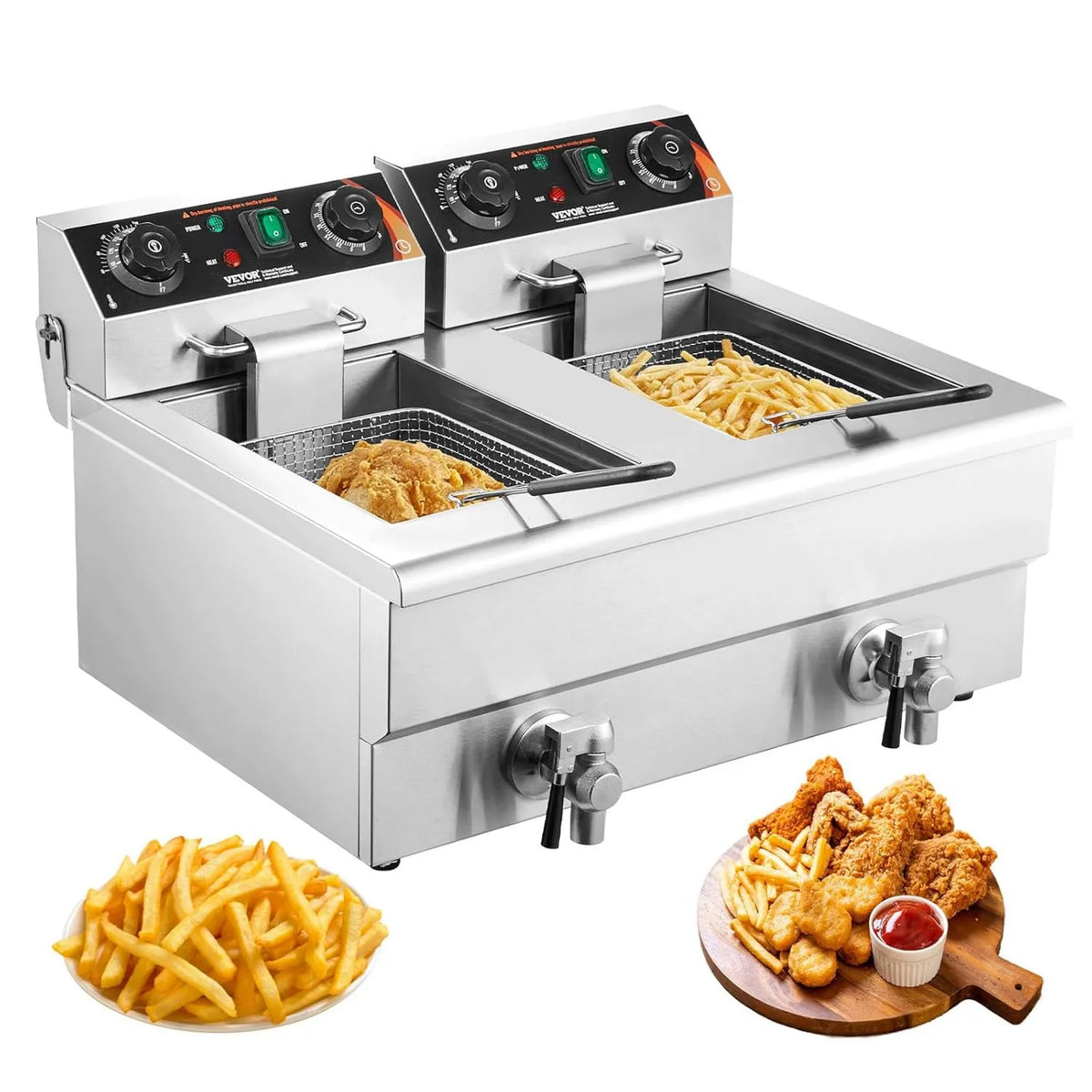 VEVOR, Koszyk elektryczny Frymaker 11 l x 2 3000 W x 2 frytkownica olejowy ze stali nierdzewnej z 2 Koszykami z frytkami Temperatura i czas Regulowany 50- 200°C
