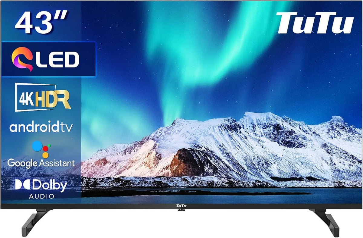 TuTu, Smart TV, 43 cali, TV, TUQ43UN1, QLED, potrójny tuner DVB- T2, S2, WiFi, Bluetooth, Android OS, App Store, 108 cm, Chromecast, Mołotov i DVB-T2