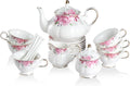 Sweejar Home, czajniki i łyżki, herbaty i spodki do kawy, Sweejar Strona główna Herbata Serwis 21 sztuk porcelany, vintage kwiatowy serwis herbaty dla dorosłych