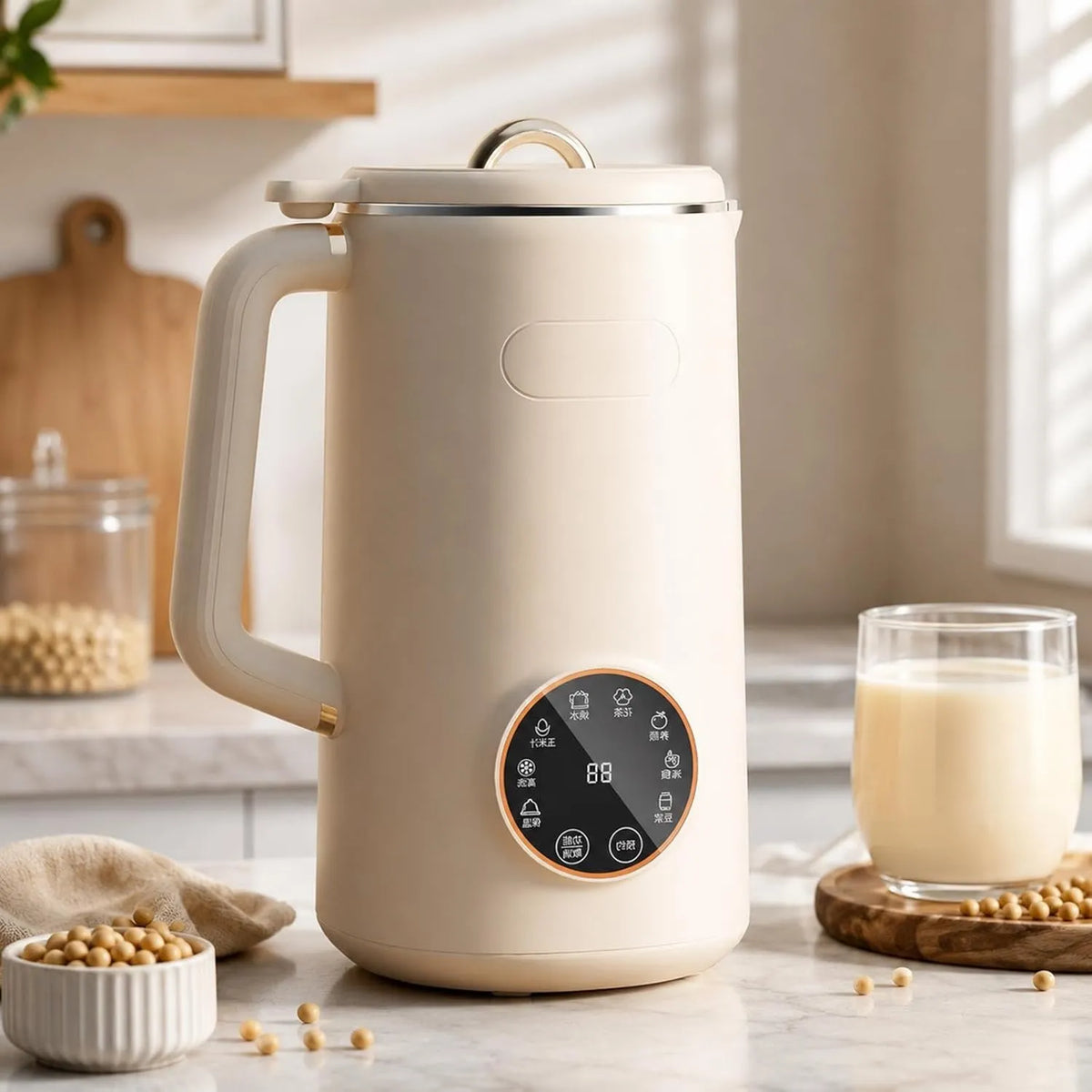 Générique blender kielichowy, 8 w1 Maszyna do mleka, Maszyna do mleka roślinnego i mleka orzechowego, stal nierdzewna, drewno 8en1