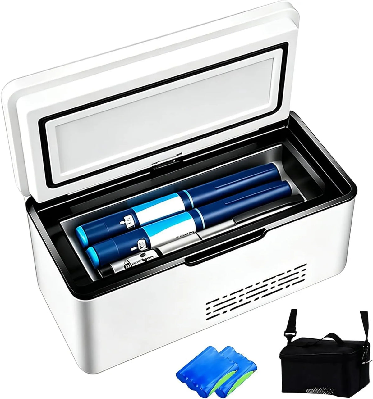 TECKZOON, Elektryczna chłodnica, 2 do 8°C, transport insuliny i leków, mini przenośna lodówka, lodówka medyczna z 2 bateriami 10200 mAh i worek