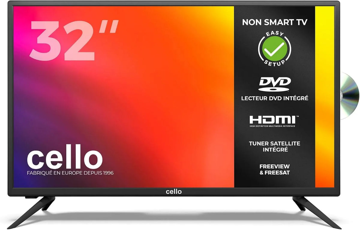 Cello telewizor, Smart TV, 32 cali, 3 HDMI, TV, potrójny tuner DVB- T2, S2, USB, Non Smart, 3X HDMI, Design Compact DVB-T2