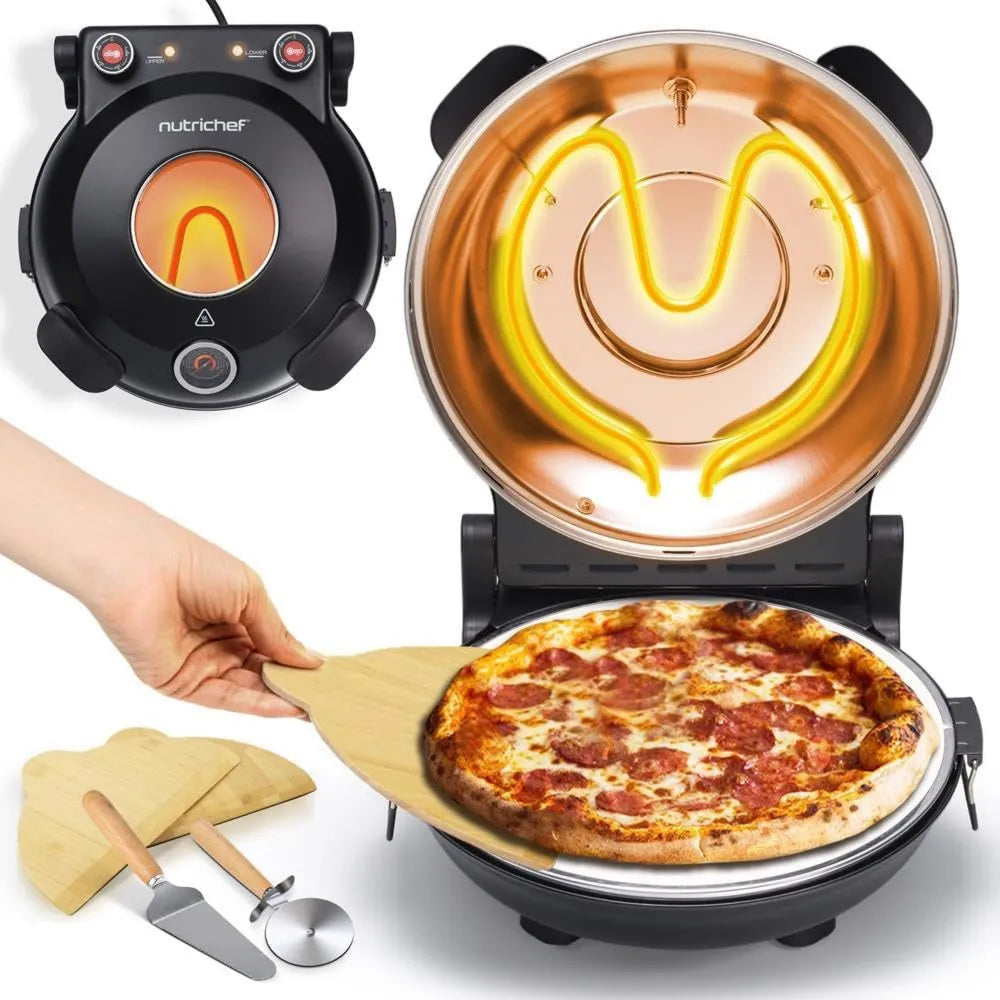 NutriChef, Elektryczny piekarnik do pizzy, 30 cm, termostat, czarny, podgrzewacz do 425°C