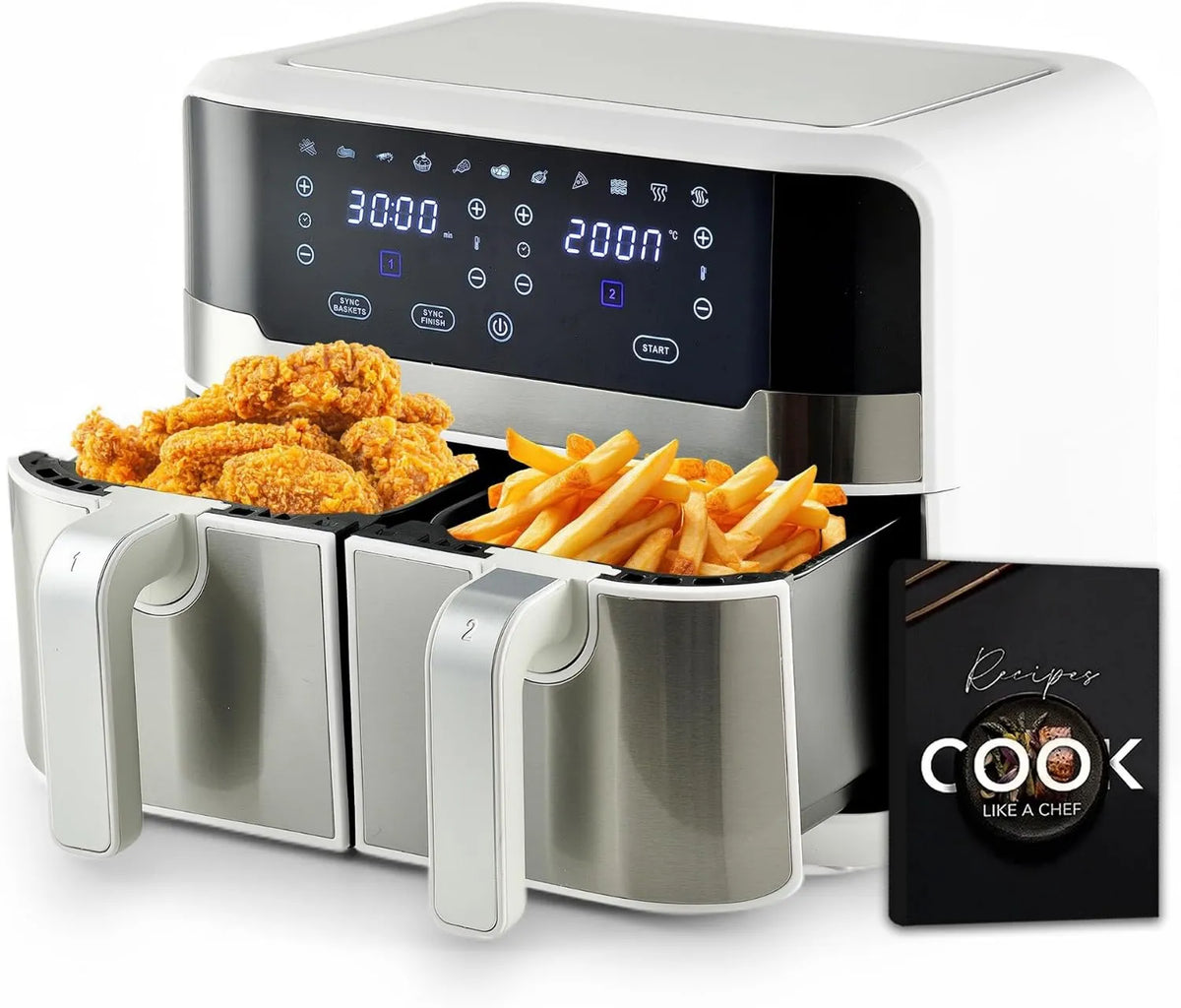 Frytkownica, 2100 W, sterowanie dotykowe, MasterPRO Rocket Duo 900, podwójna frytkownica na gorące powietrze, pojemność 9 l i moc 2100 W