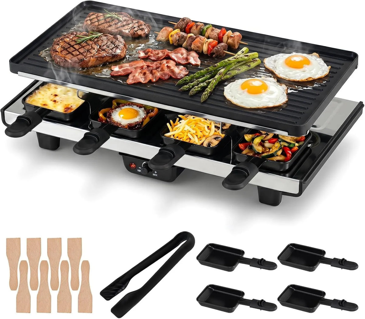 LIFEZEAL, Grill, Stół, 48x24x12 cm, 1400 W, termostat, kemping, drewno