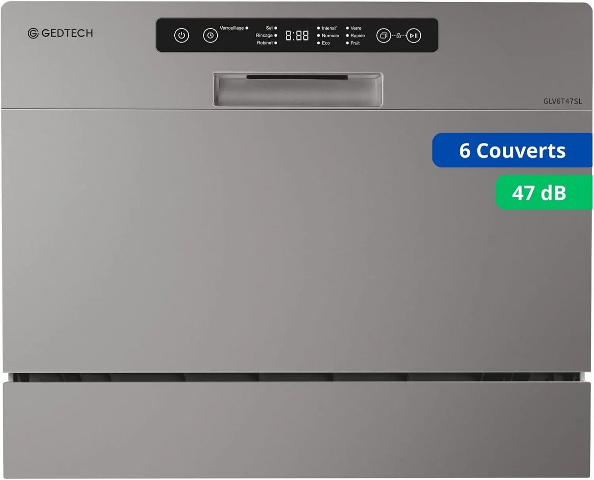 GEDTECH zmywarka, GLV6T47SL, - górna Stół GLV6T47SL - 6 sztućców - 47 dB - Opóźnione odchodzenie, szara