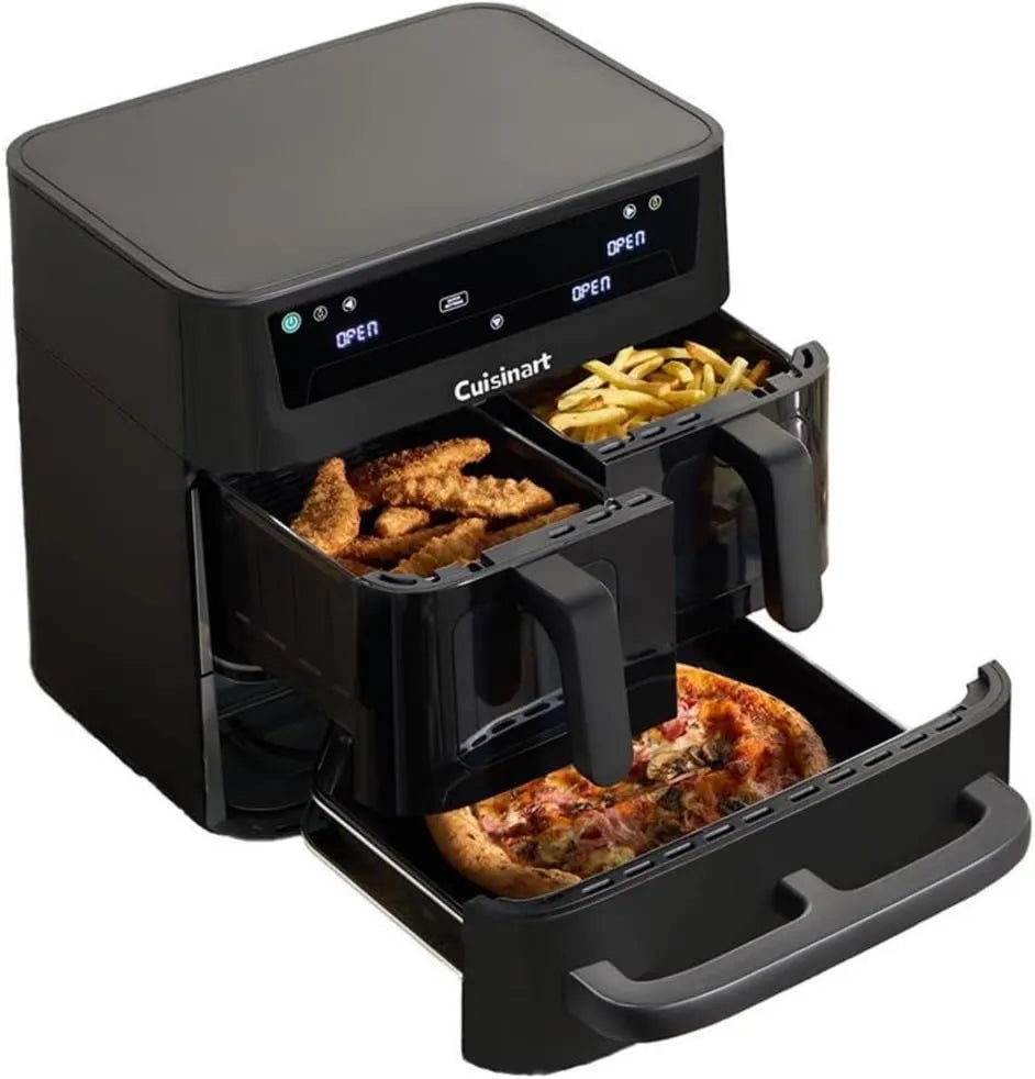 CUISINART frytkownica beztłuszczowa, Elektryczny mini piekarnik do pizzy, 13, 6 l, 3 pola grzewcze, 9 programów, grill, czarny, 9 funkcji: airfry, 3 strefy: 2x4, Bez PFAS, Kitchenart Tri Zone Air frytkownica i