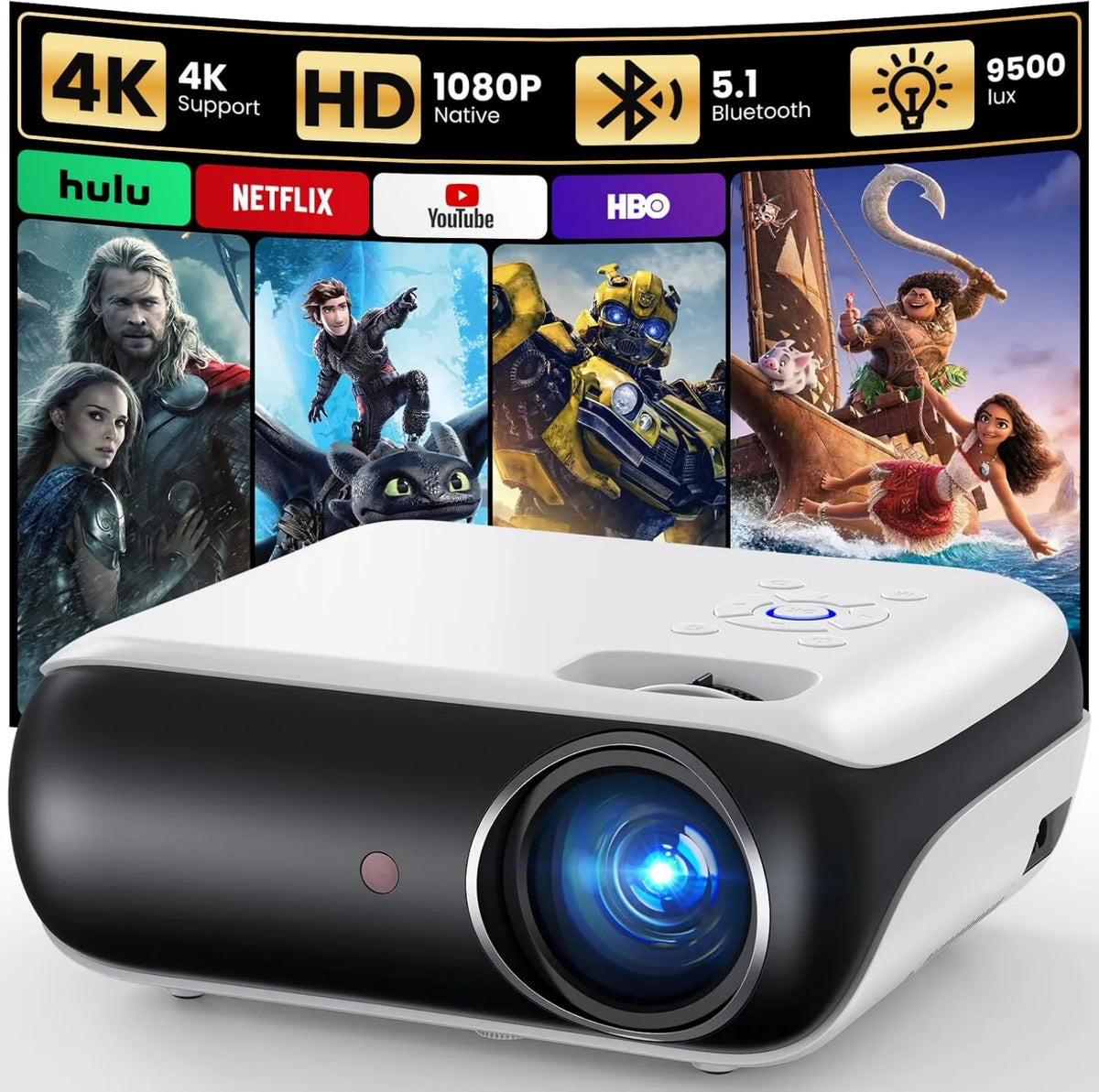 HAPPRUN projektor, Smart TV 1080P PS5, TV, HDMI, USB, przenośne, do użytku na zewnątrz, Bluetooth, Full HD, TV Stick PS5 do kina domowego, Pokój